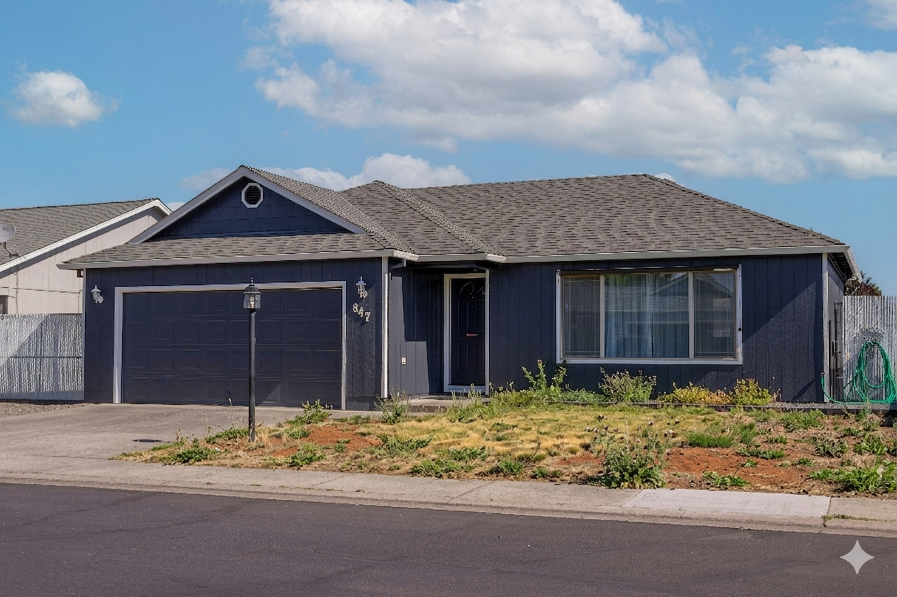 Before: Patchy bare yard before sod installation